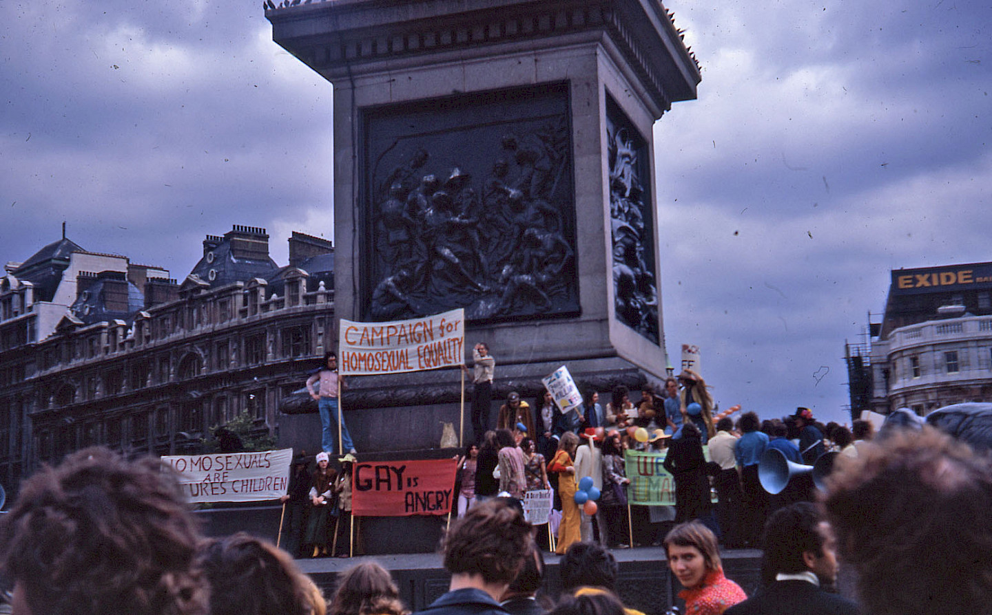 Campaigners gathered around the base of Nelson's Column.
